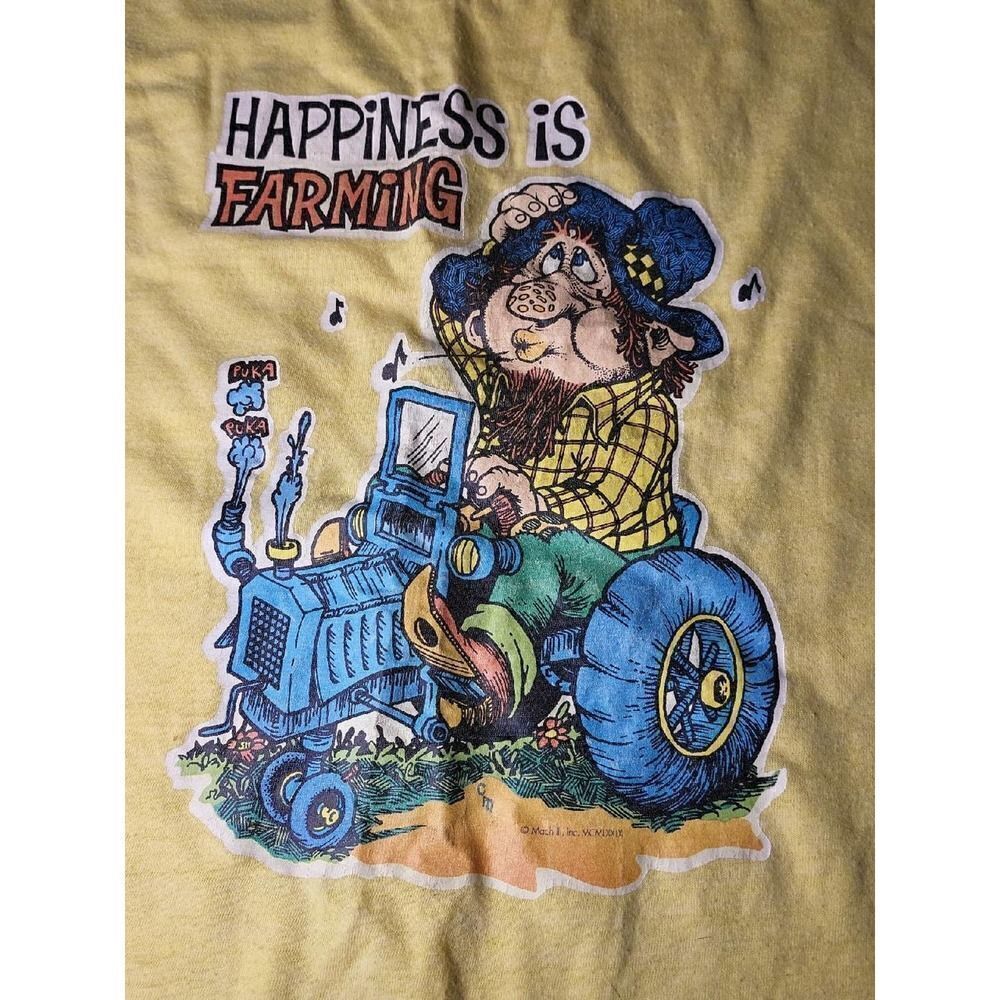 Vintage Single Stitch Womens Happiness is Fatming T-Shirt MD - Picture 2 of 3